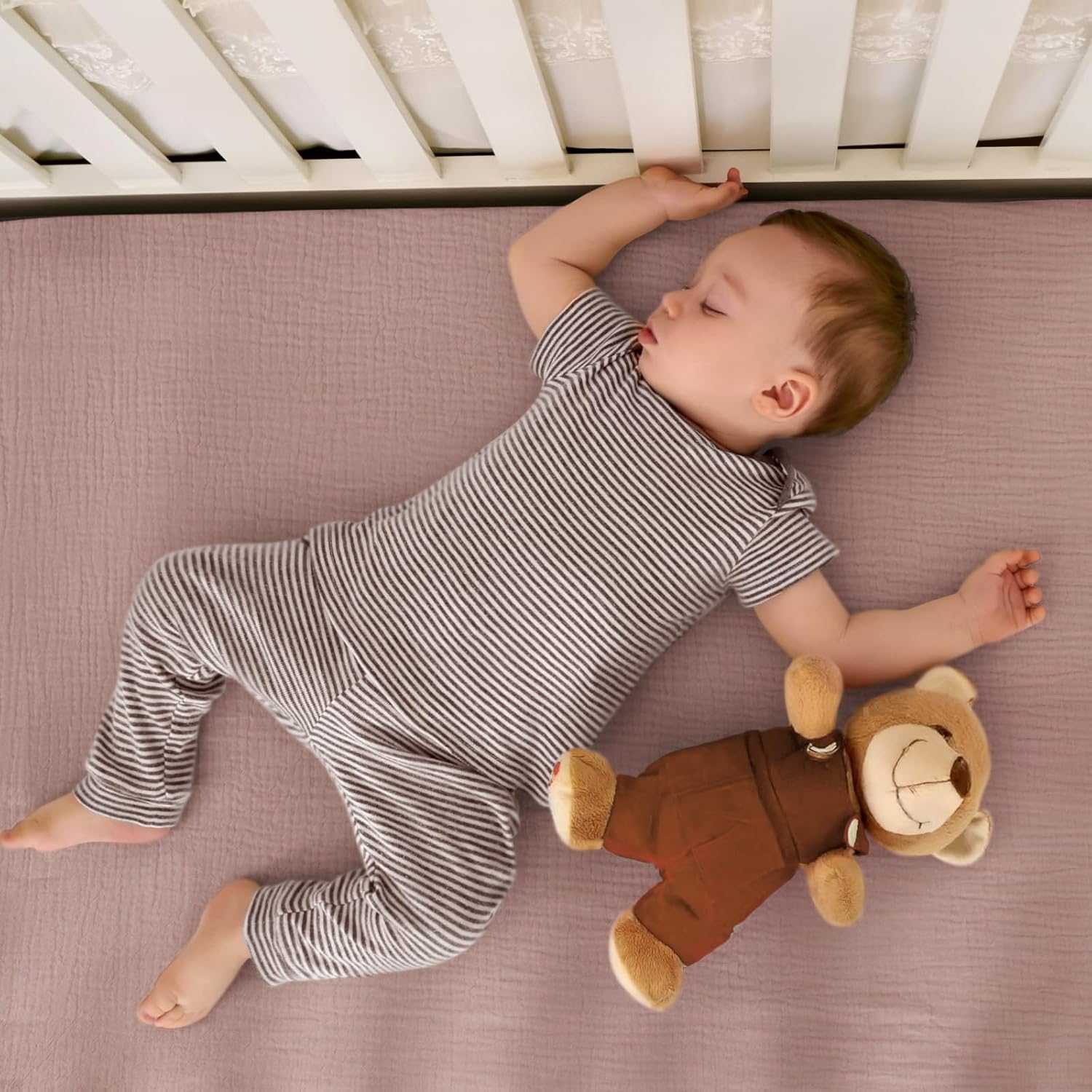 lulumoon Mini Crib Sheets Muslin: Soft Cotton Fitted Mini Crib Mattress Sheets for Boys and Girls