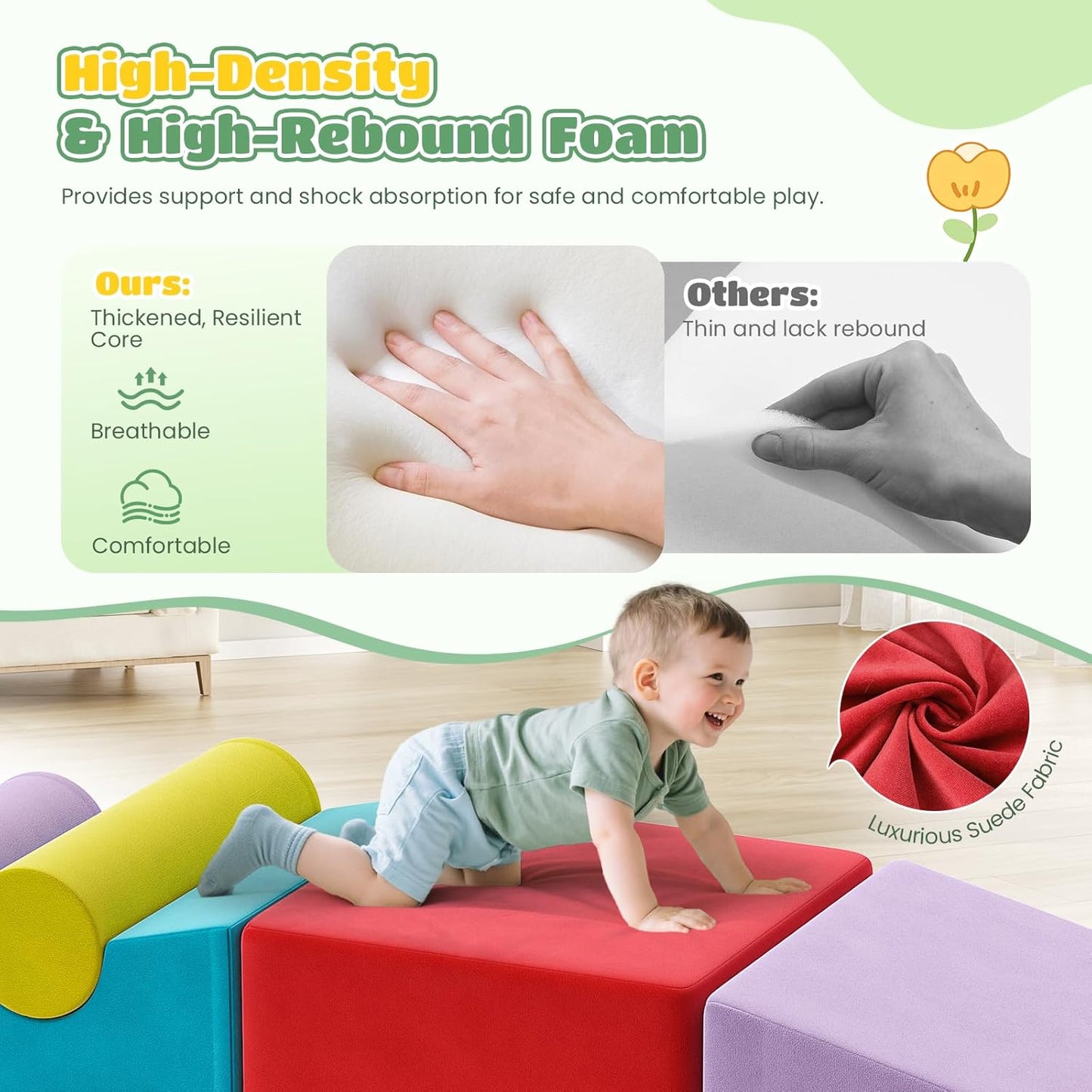 Lischwert Foam Climbing Blocks for Toddlers 1-3, 6pcs Soft Play Set with Crawling Exploration Toys, Indoor Outdoor Infant Safe Blocks for Baby Gym Toddler Playground