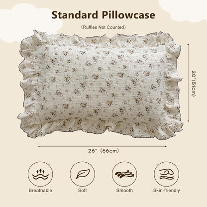 BuLuTu Shabby Chic Floral Toddler Pillow Cases Muslin Standard Size Pillowcases for Girls Kids Nursery Pillow Cover for Toddler Bed, Envelope Closure,1 Piece, Crapemyrtle Pattern, 20"x26"