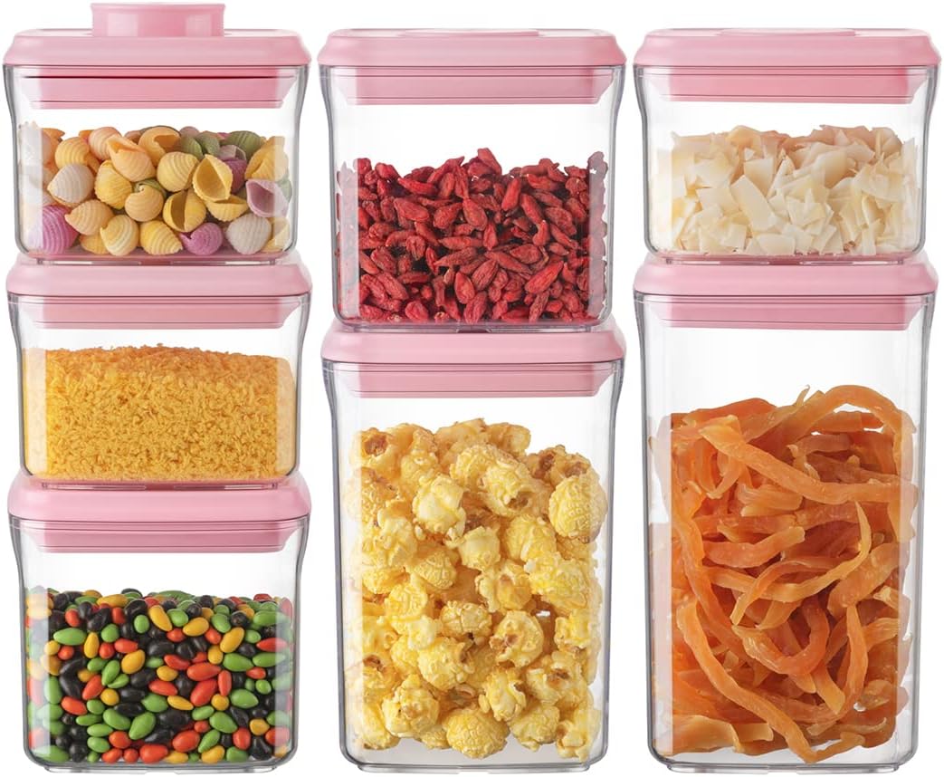 Ankou Airtight Food Storage Container - 7 Pcs One Button Handy Container Stackable Food Containers