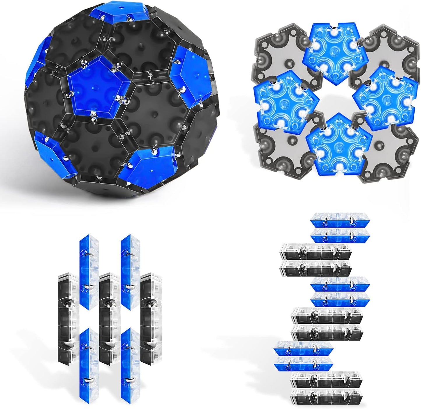 Fidget Sphere Toys of 32-Piece Set Magnetic Building Block Fun Executive Desk Toy Puzzles for Adults 14+ Years Old Boys and Girls-Fidget Blocks 3D-Grey and Blue
