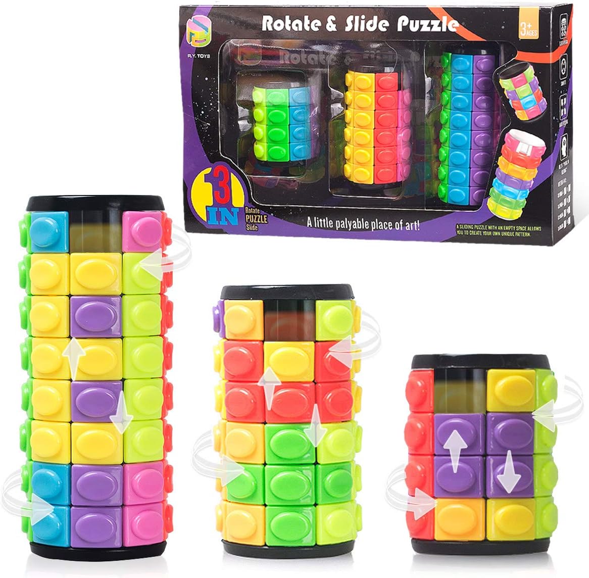 R.Y.TOYS Rotate and Slide Puzzle-Design Patent,Fidget Toys(Restore Order/Create Patterns) 8 Colors,4, 6 and 8 Layers-Detach Piece for Quick Play,Brain Teaser,Sensory Toy Gift,Easter Basket Stuffers