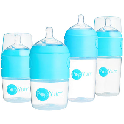 PopYum Blue Formula Making Baby Bottle Starter Set, 4-Pack, 2X 5oz Bottles with #1 Slow Flow