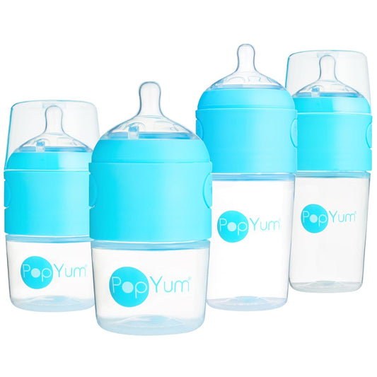 PopYum Blue Formula Making Baby Bottle Starter Set, 4-Pack, 2X 5oz Bottles with #1 Slow Flow