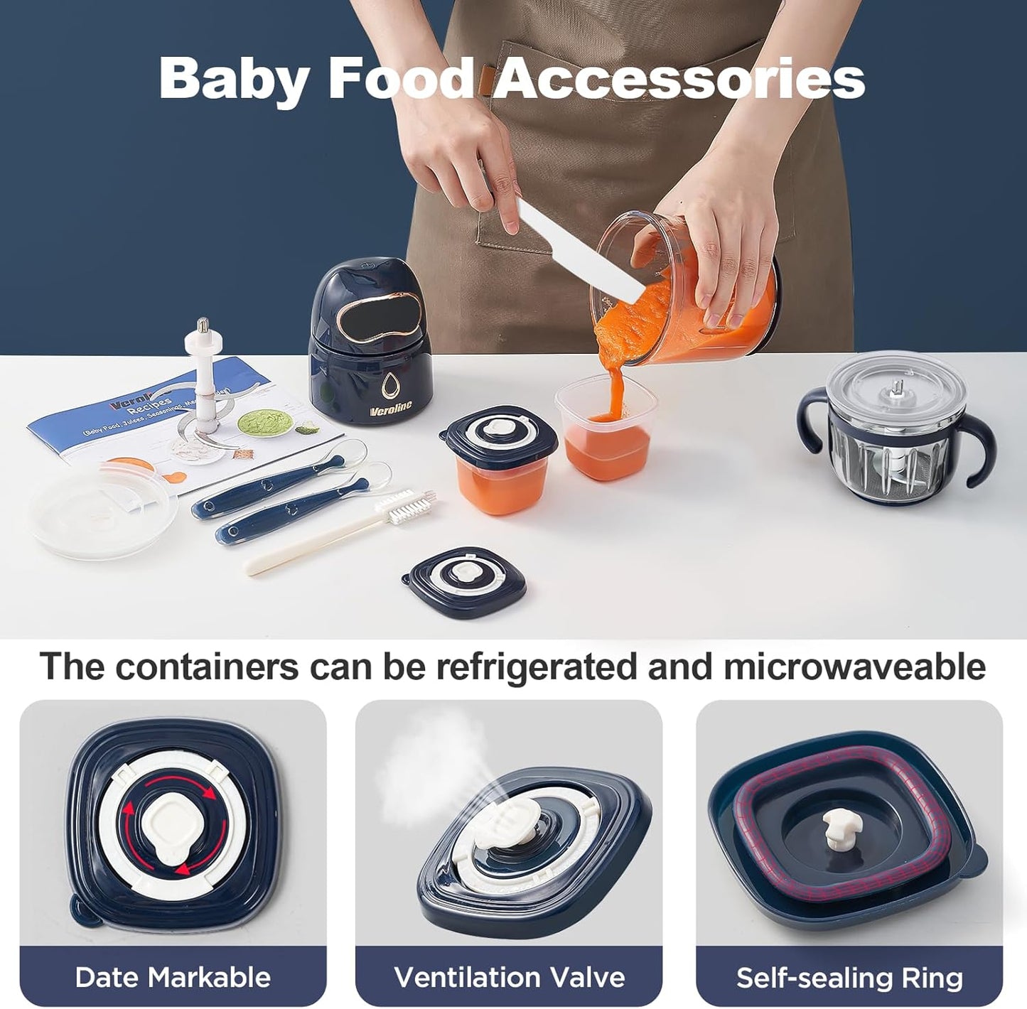 Baby Food Maker, 10-in-1 Baby Food Processor Set with 2 Glass Bowls (600ml+300ml), Baby Food