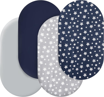 Bassinet Sheets Set 4 Pack for Baby Boy, Universal Fit for Oval, Hourglass and Rectangular