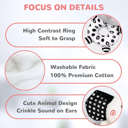 Baby Rattles 0-6 Months Newborn Toys Baby Toys 0-6 Months Rattles for Babies 0-6 Months Infant Toys 0-3 Months, Black & White High Contrast Baby Toys Plush Stuffed Toys for 0 3 6 9 12 Months Girl Boy