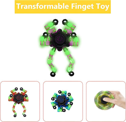 Fidget Spinners, DIY Transformable Chain Robot Finger Spinner, Glow in The Dark Deformable Creative Mechanical Gyro Toy Stress Relief Toy Fidget Fingertip Toy for Kids and Adults (8 Pack)