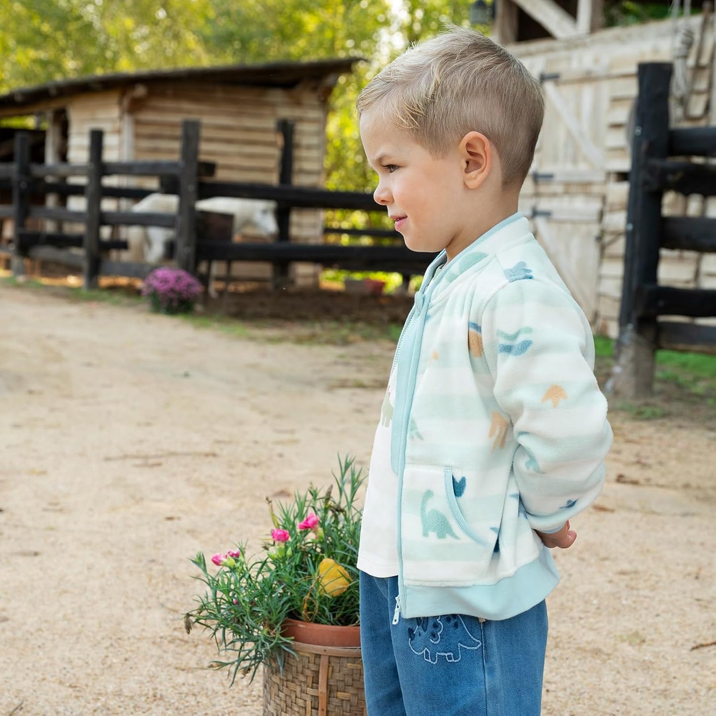 DAVE & BELLA Kids Printed Polar Fleece Jacket Toddler Baby Boys Girls Zip Up Long Sleeve Spring Fall Warm Outerwear Coat