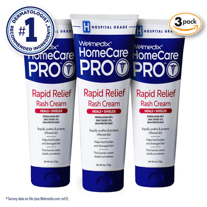 Welmedix Rapid Relief Diaper Rash Cream with Zinc Oxide, Hospital Grade Barrier Cream for Adults, and Babies with Fragile or Sensitive Skin (4oz Tube, Pack of 3)