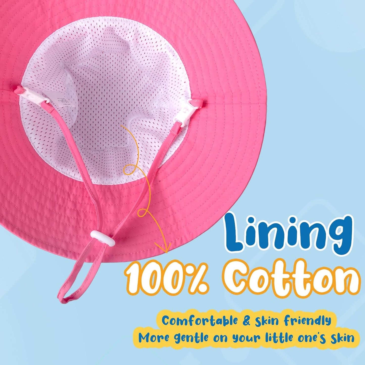 Baby Sun Hat Kids Summer UPF 50+ Toddler Bucket Hat Wide Brim Adjustable Beach Hats for Boys Girls Age 0-6 Years