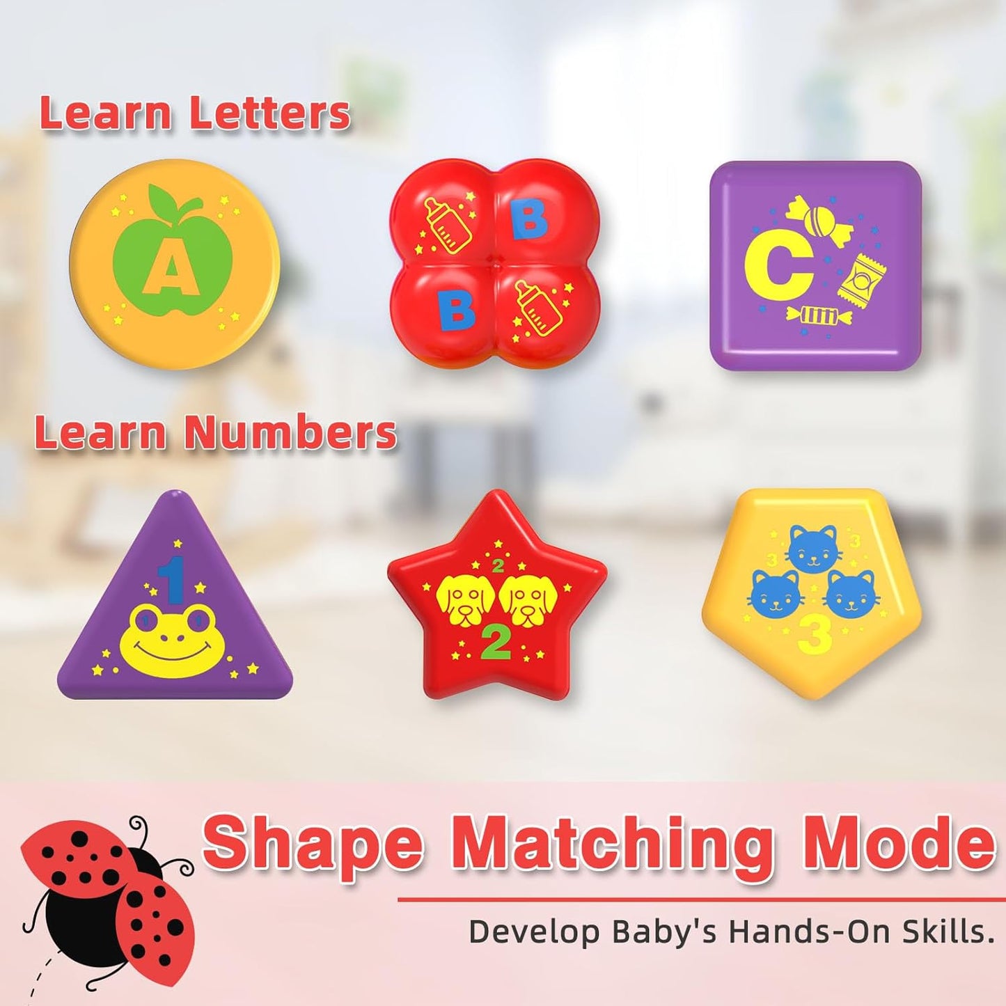 Baby Crawling Toys 6-12 Months,Musical Ladybug Crawling Toy for Infants 0-3-6 7 8 9 10 12-18 Months,Early Education Light Up Music Walking Toys,Shape Matching,Tummy Time Toys for Boy Girl Gift (Red)