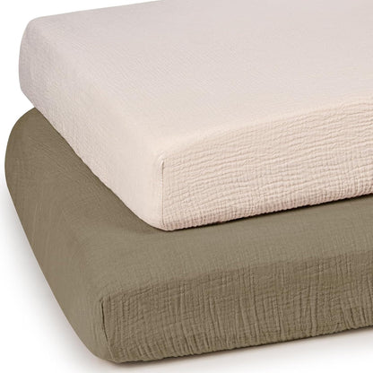 lulumoon Mini Crib Sheets Muslin: Soft Cotton Fitted Mini Crib Mattress Sheets for Boys and Girls