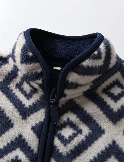 Kids Printed Polar Fleece Jacket Toddler Baby Boys Girls Autumn Winter Warm Sherpa Lining Outerwear Soft Lightweight