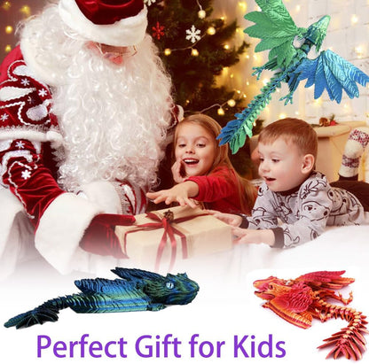 Feathered Wyvern Dragon, 3D Printed Dragon with Wings Animals Toys, Articulated Dragon Fidget Toys Desktop Pet Desk Birthday Party Gift for Kids and Adults (Green)