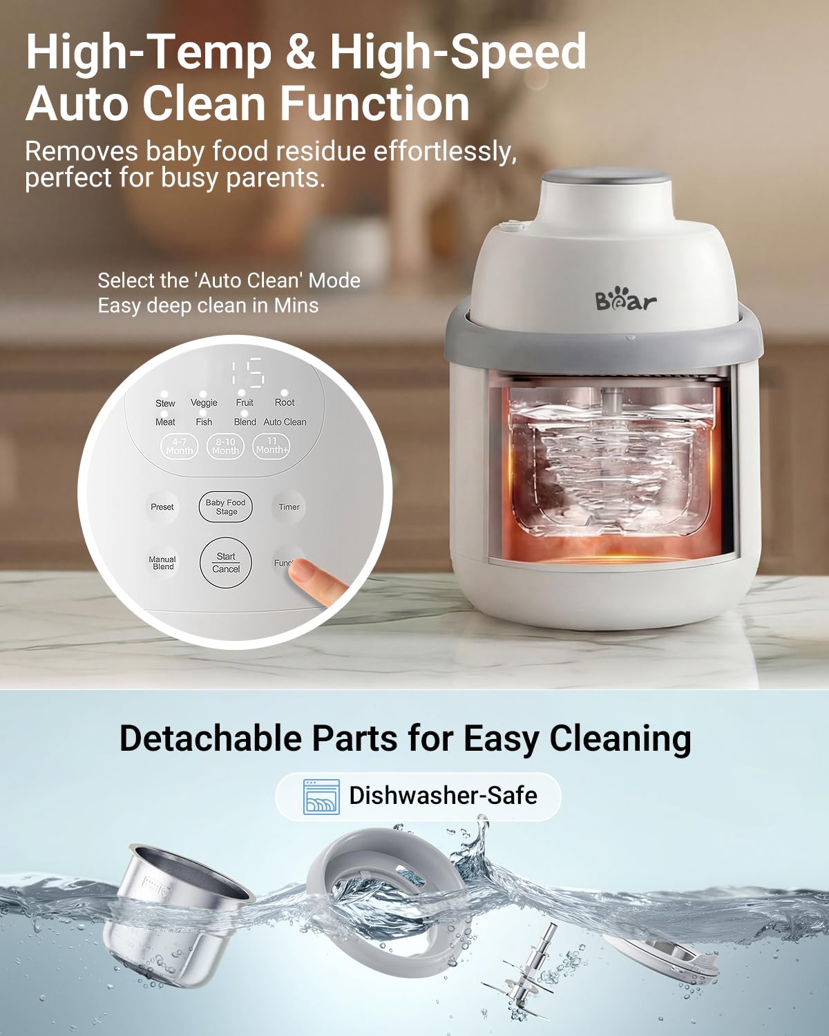 Bear NutriEase AllStage Stainless Steel Baby Food Maker Steamer and Blender