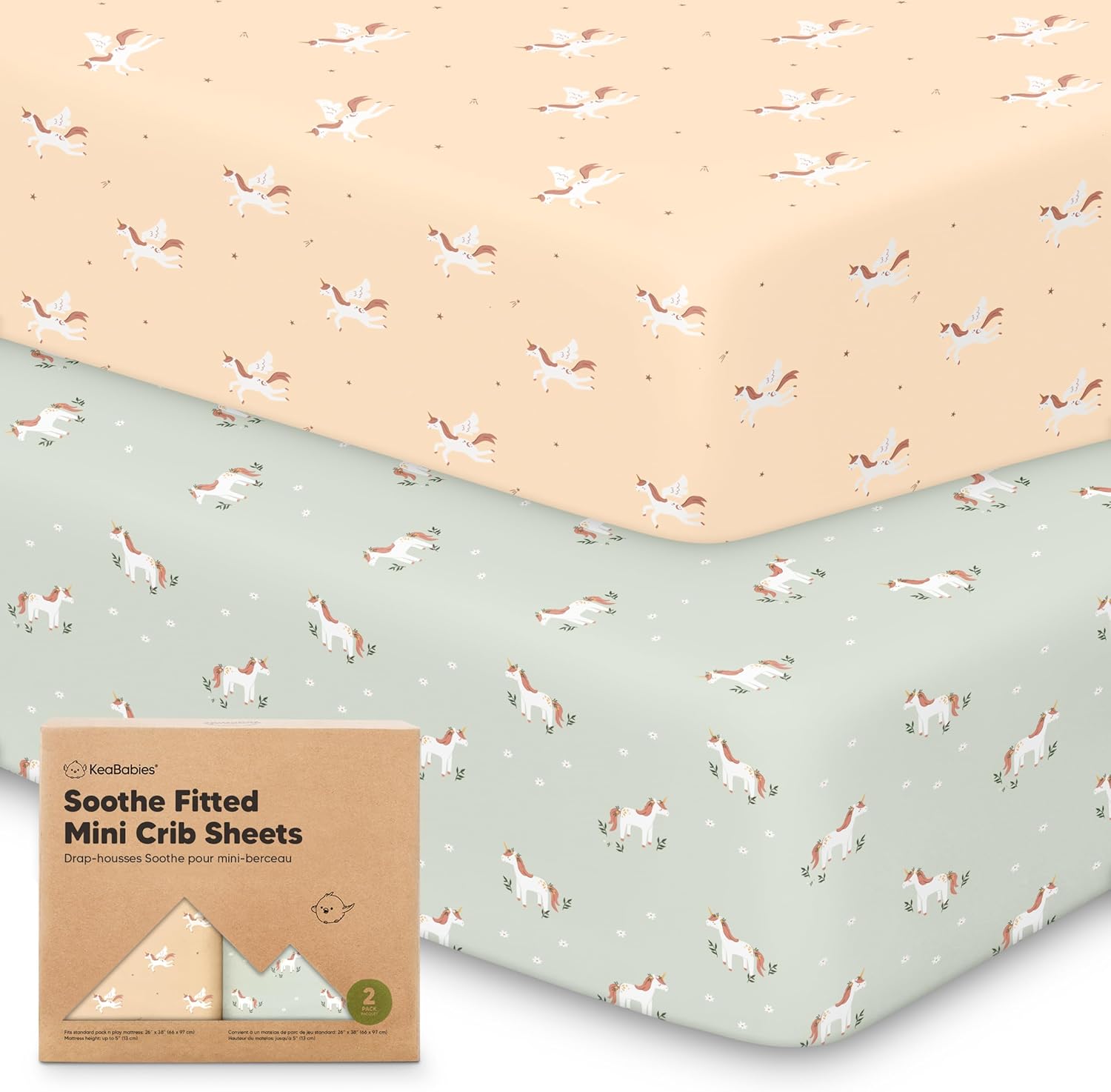 2-Pack Mini Crib Sheets Fitted - 38x26 Pack N Play Sheets for Pack and Play Mattress, Organic