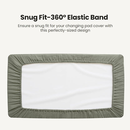 Konssy Waterproof Muslin Changing Pad Cover 2 Pack, Quilted Cotton Fitted Diaper Chang Table Cover, Soft Changing Pad Sheets for Girls Boys (Fog Green,Cream)