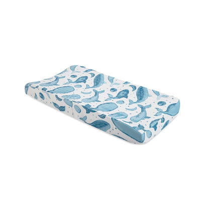 Crane Baby Quilted Changing Pad Cover with Animal Print, Breathable Cotton Sateen, Fits Standard 16?�X32??Pads, Ocean Whale Blue