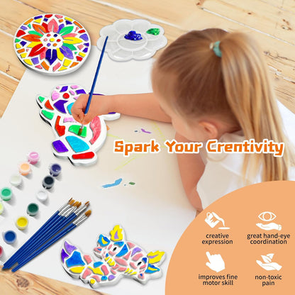 EggSun 8Pcs Stepping Stones Painting Craft Kit for Kids 4 8 6, DIY Garden Stones Outdoor Paint Your Own Ceramic Rainbow Arts and Crafts for Boys Girls Ages 4 7 9 10 12 Birthday Gifts