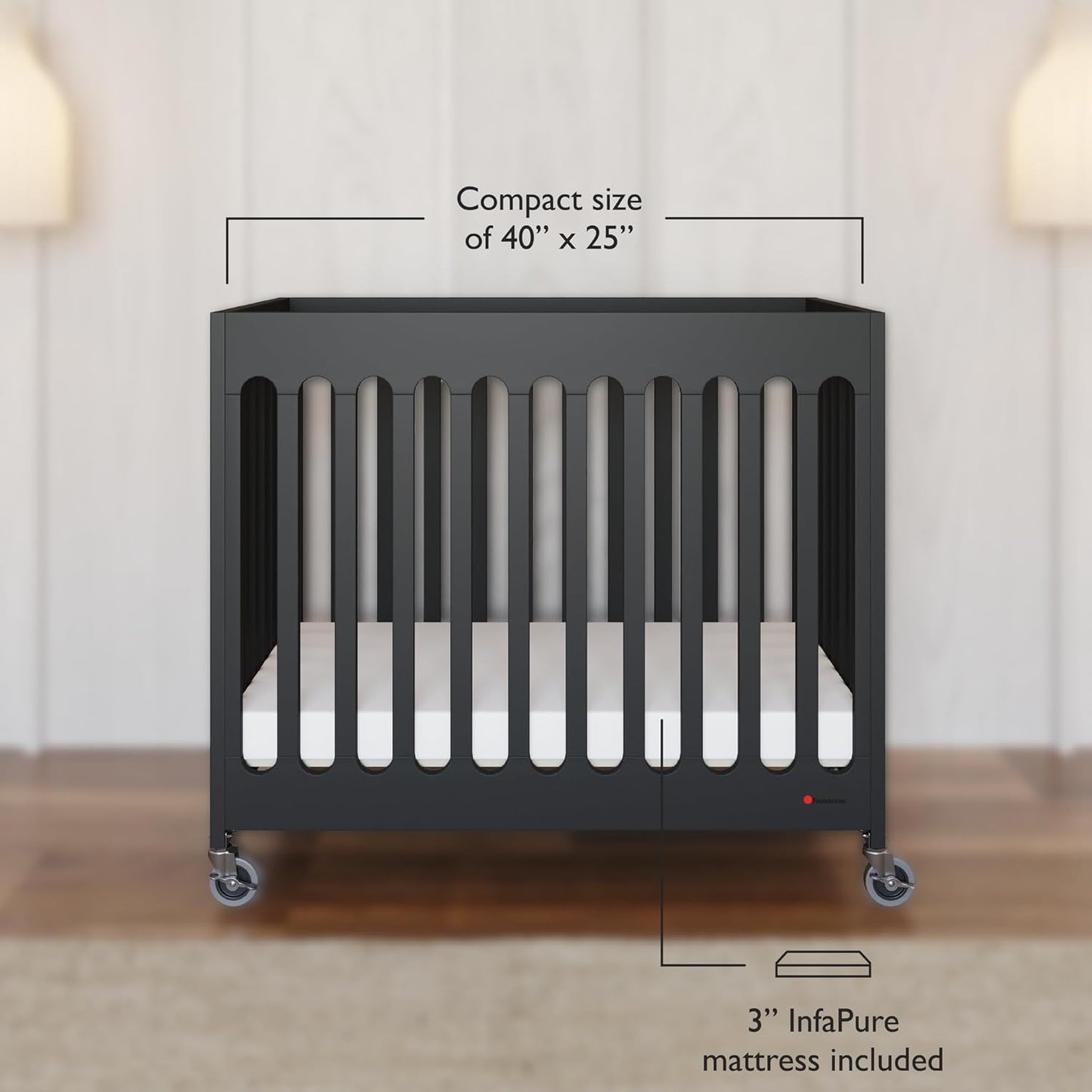 Foundations Boutique Folding Mini Baby Crib - Compact, Portable, Wooden Hotel Crib, Foldable