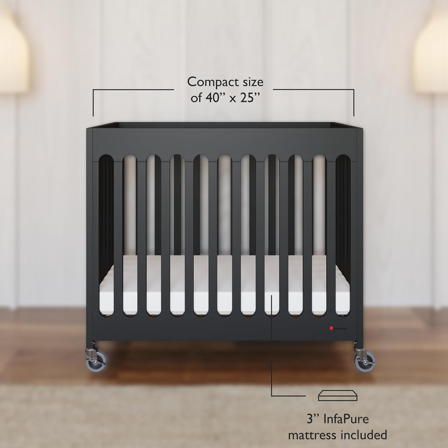 Foundations Boutique Folding Mini Baby Crib - Compact, Portable, Wooden Hotel Crib, Foldable