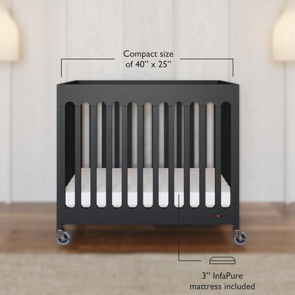 Foundations Boutique Folding Mini Baby Crib - Compact, Portable, Wooden Hotel Crib, Foldable