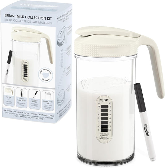 Masontops Breast Milk Storage Kit - 24oz Airtight Mason Jar with Handle, Marker & Stick-on