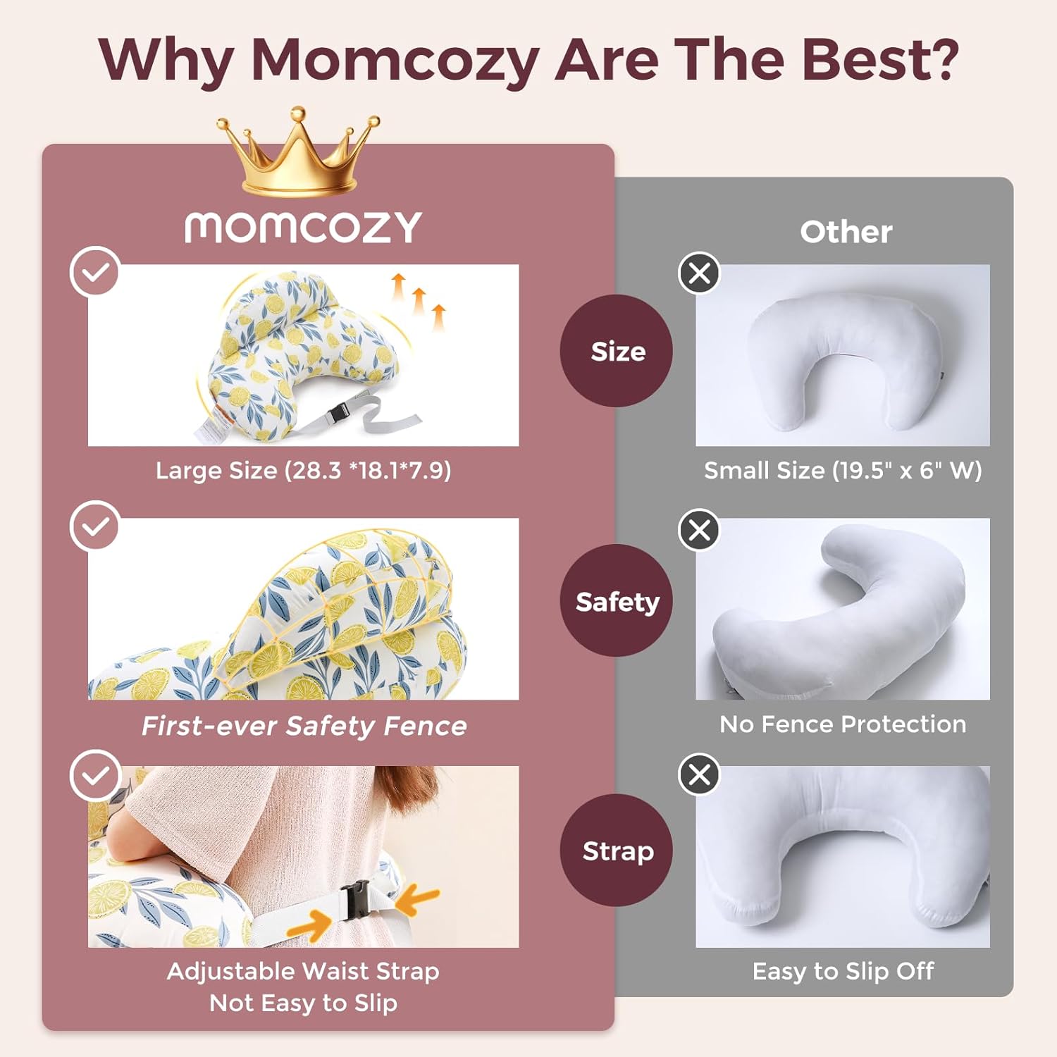 Momcozy Pioneering Safety Fence Nursing Pillow for Breastfeeding- Wider Feeding Pillows for More