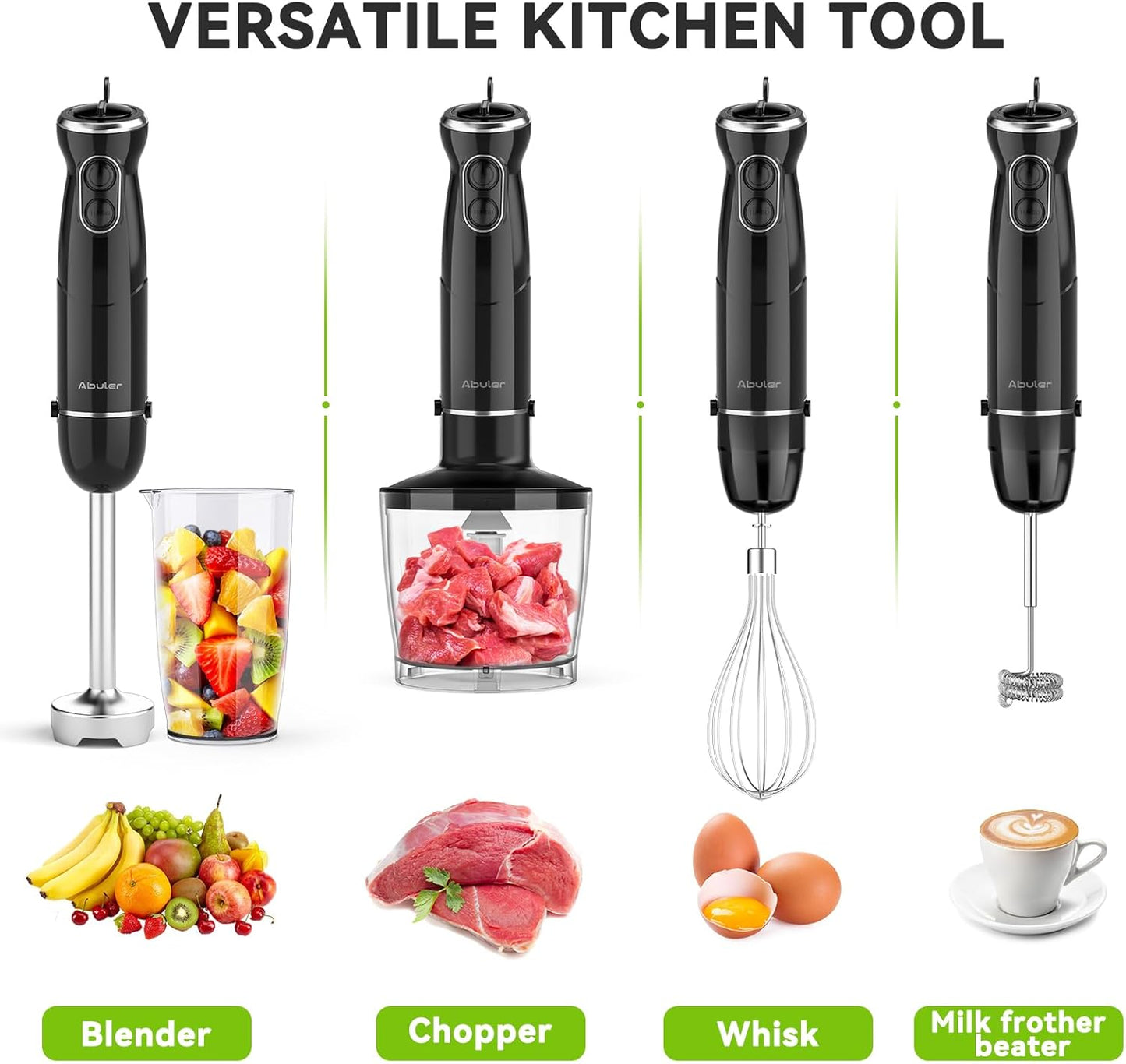 Immersion Blender Handheld Hand Blender, 1000W 5 in 1 Hand Mixer Stick, BPA-Free 12 Speed Handheld