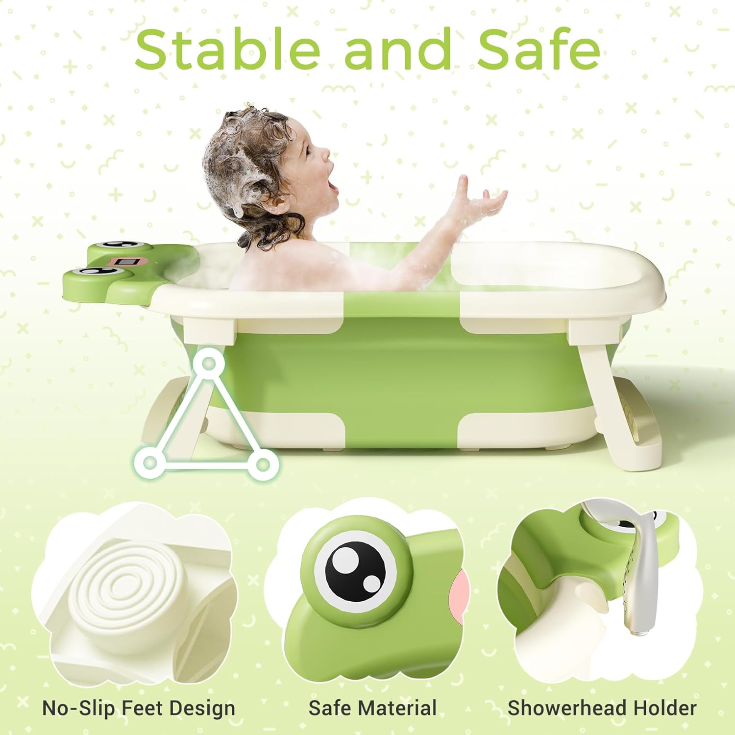 Baby Bathtub, Collapsible Newborn Bathtub for Infant to Toddler 0-24 Months with Soft Cushion and