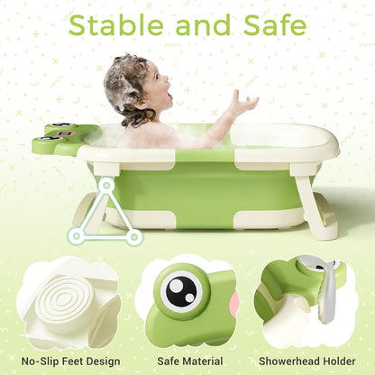 Baby Bathtub, Collapsible Newborn Bathtub for Infant to Toddler 0-24 Months with Soft Cushion and
