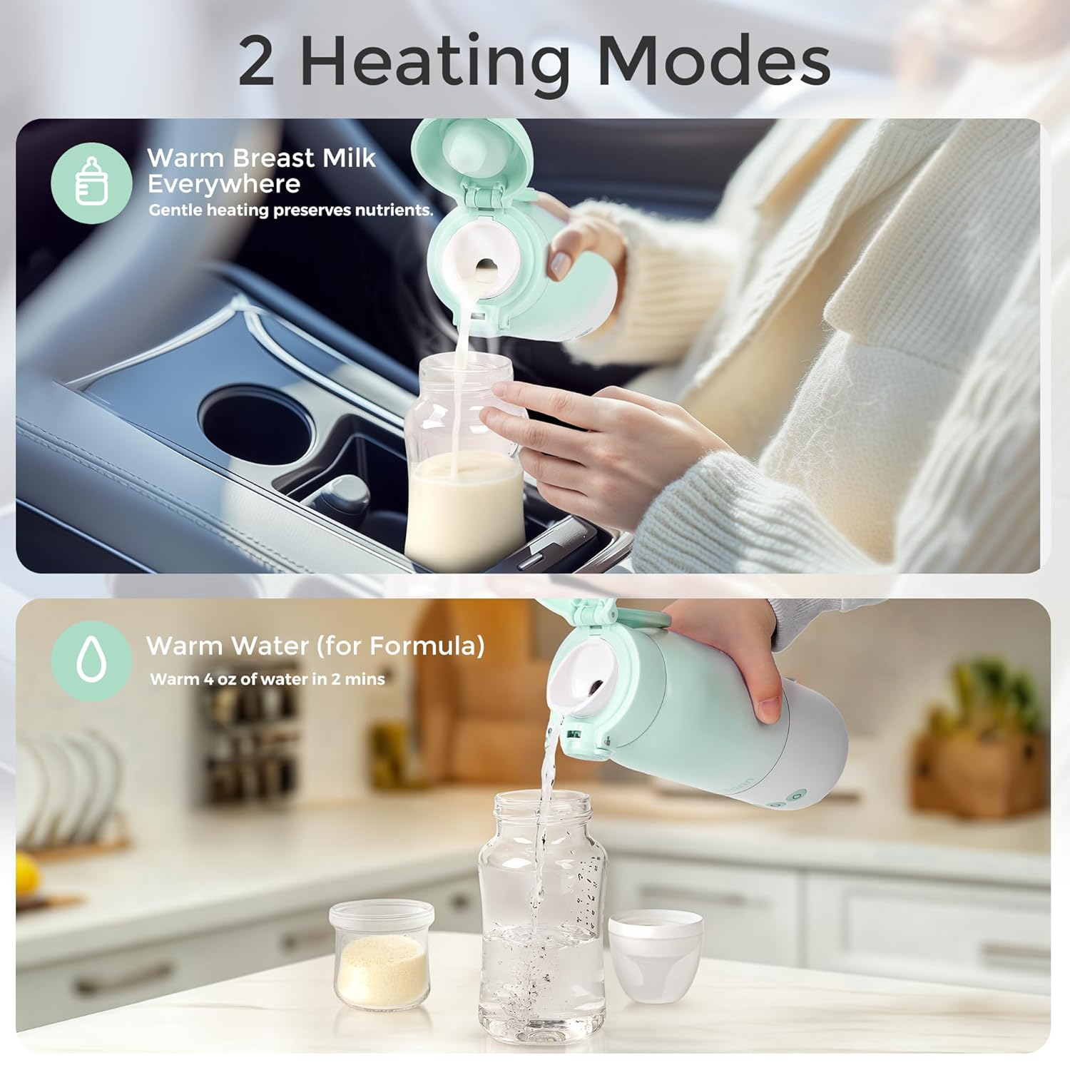 Portable Bottle Warmer for Travel, Dual Heating Modes for Breastmilk & Water, Portable Bottle Milk
