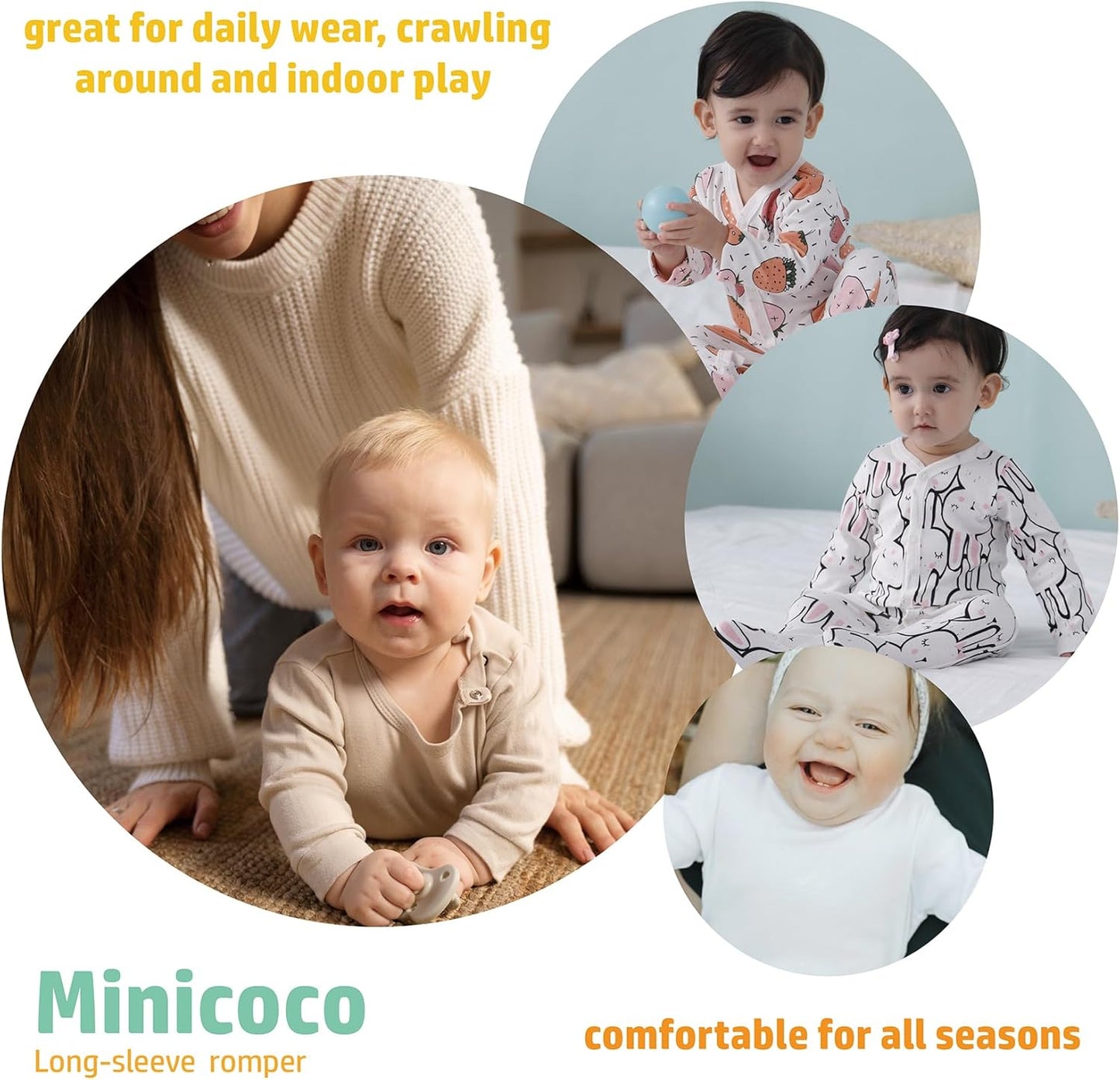 Baby Boys Girls Cotton Footies Multi Pack Long Sleeve Baby Footed One-Piece Jumpsuit Multi Pack