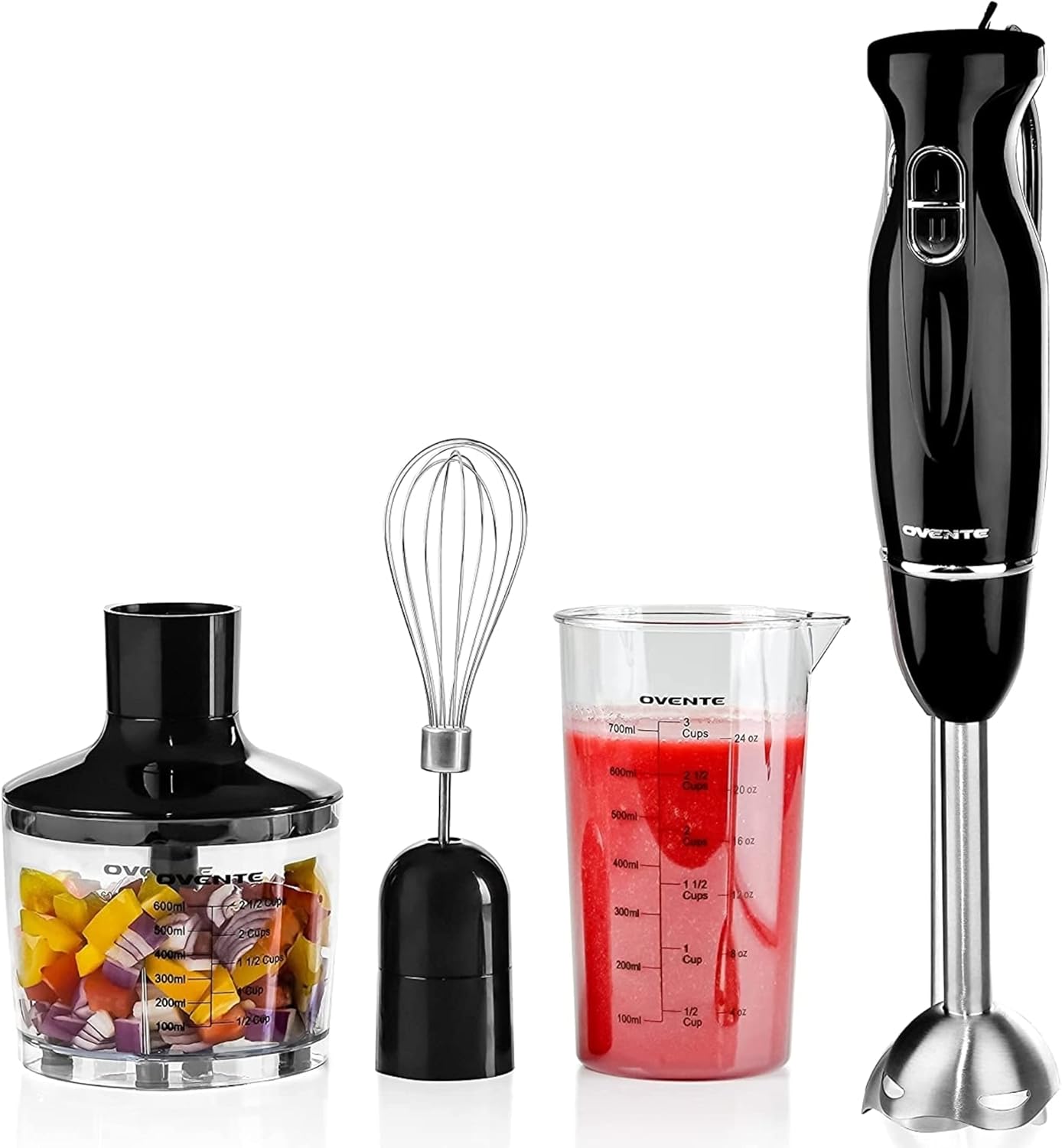 OVENTE Immersion Hand Blender, 300W Electric Handheld Portable Stick Mixer Set with 2 Mixing Speed