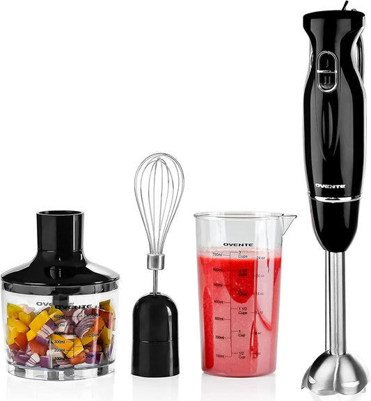 OVENTE Immersion Hand Blender, 300W Electric Handheld Portable Stick Mixer Set with 2 Mixing Speed