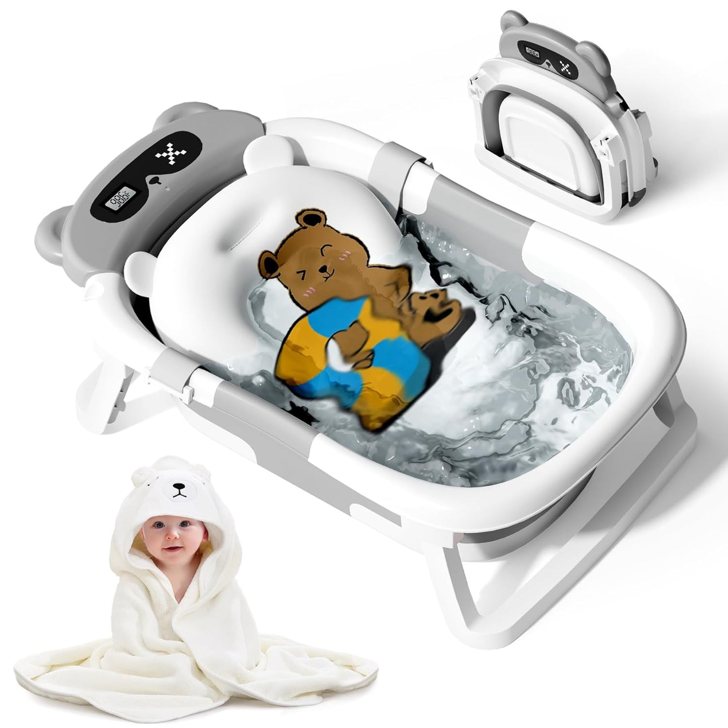 Collapsible Baby Bathtub for Newborn to Toddler (0-18 Month) - Portable Baby Bath Tub for Travel