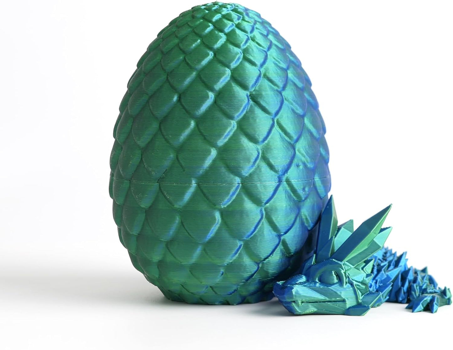 Dragon Egg - Small Surprise Egg with 8” Pearly Sheen Dragon Inside, 3D Printed Gift, Articulated Dragon Toy for Birthday, Home Decor (8” Green+Blue Dragon)