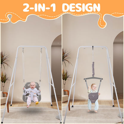2 in 1 Toddler Swing ＆ Jumper, Swing Set for Indoor and Outdoor Use