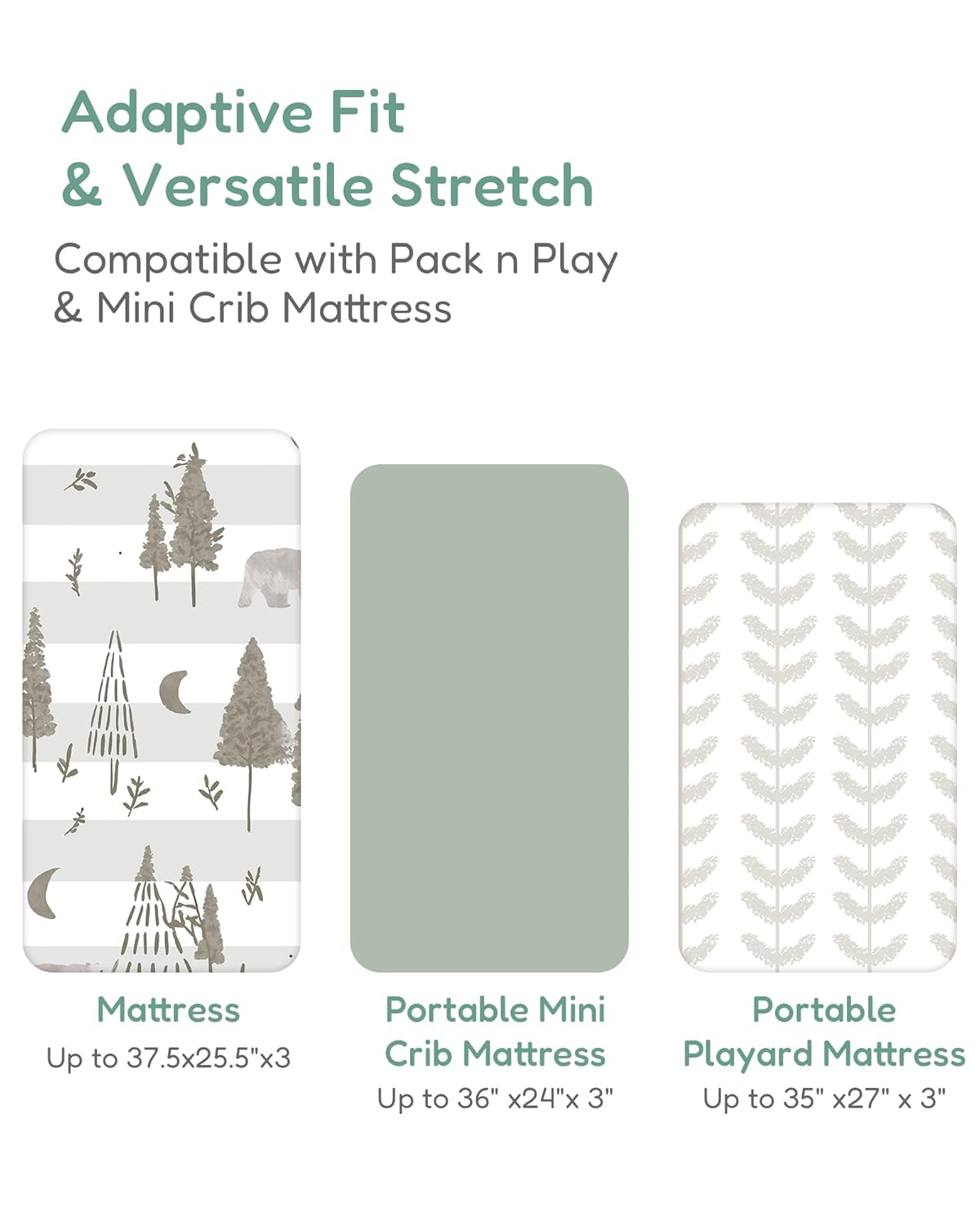 Pack and Play Sheets Fitted, Beige Trees&Leaf Design, Hypoallergenic, Soft and Safe, 2 Pack for