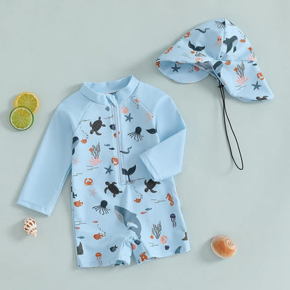 Hnyenmcko Baby/Toddler Boy Rash Guard Swimsuit Long Sleeve One Piece Zipper Swimwear Sunsuit Infant Bathing Suit Beachwear