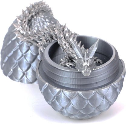 12inch Dragon Egg, Year of The Dragon, 3D Printed Dragon, Executive Desk Toys, Articulated Dragon, Fidget Toys Gifts for Graduates Students Teachers Adults (Silver)