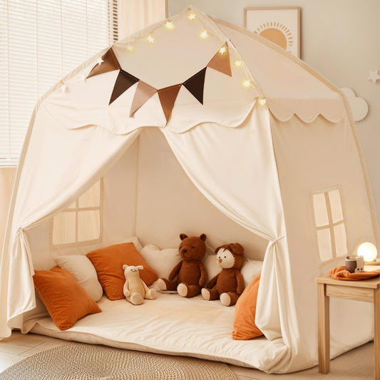 Little Dove Extra Large Kids Play Tent with Flags & Star Lights, Portable & Foldable Teepee Tents