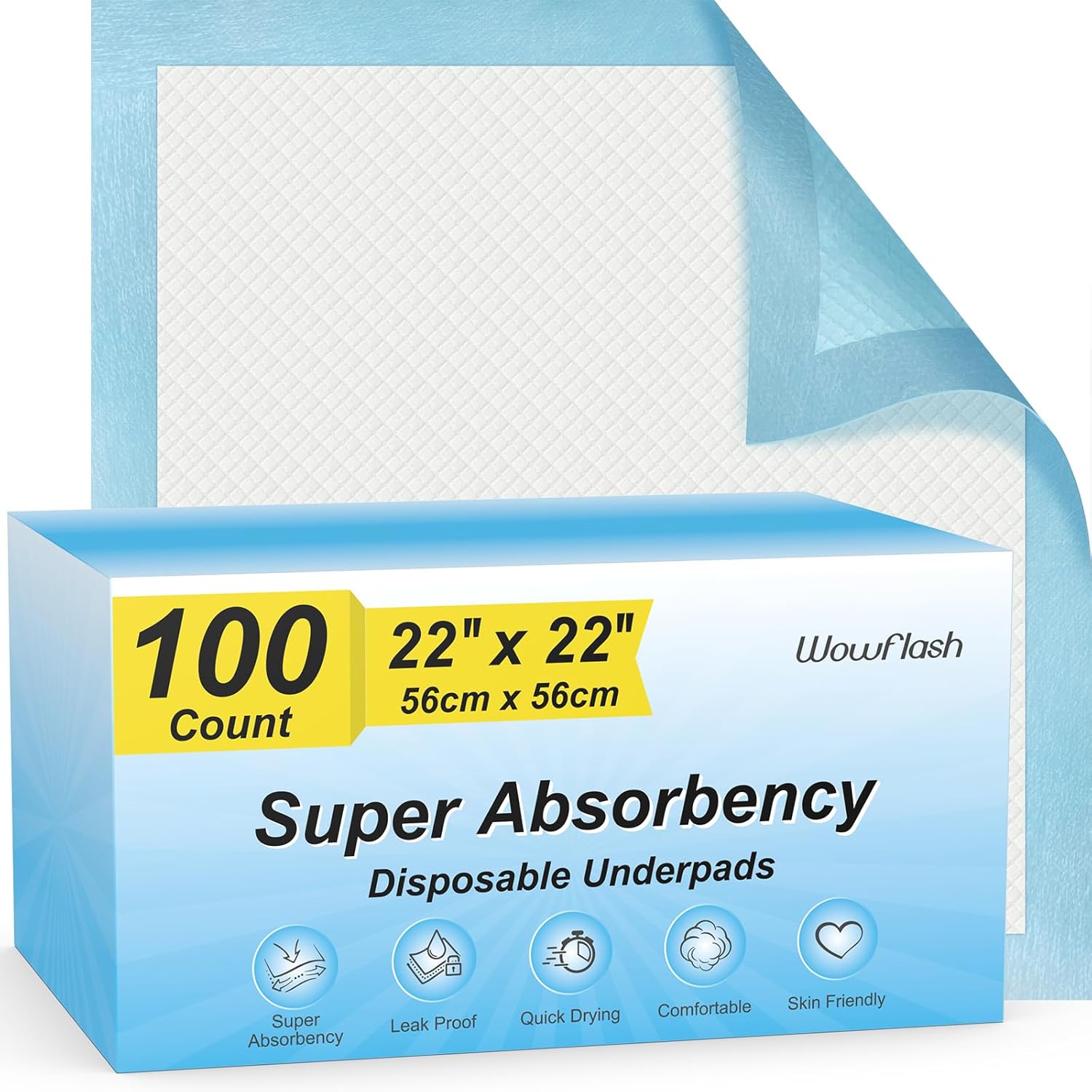 100 Count 22” x 22” Super Absorbency Disposable Underpads, Leakproof Quick Drying Disposable Pads