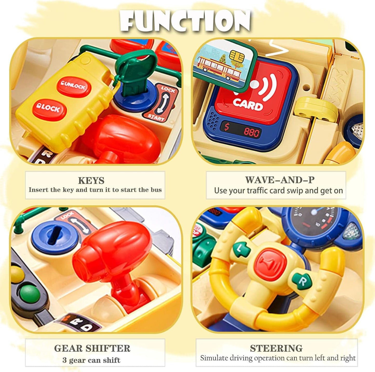 HONGTUO School Bus Toy with Sound and Light, Simulation Steering Wheel, Toddlers School Bus with Music Education, Gift for 1-3-5 Boys & Girls