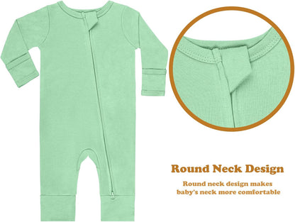 GUISBY Long Sleeve Cotton Pajamas Footless Baby Bodysuits with Zipper and Mittens 3-Pack for Boys Girls