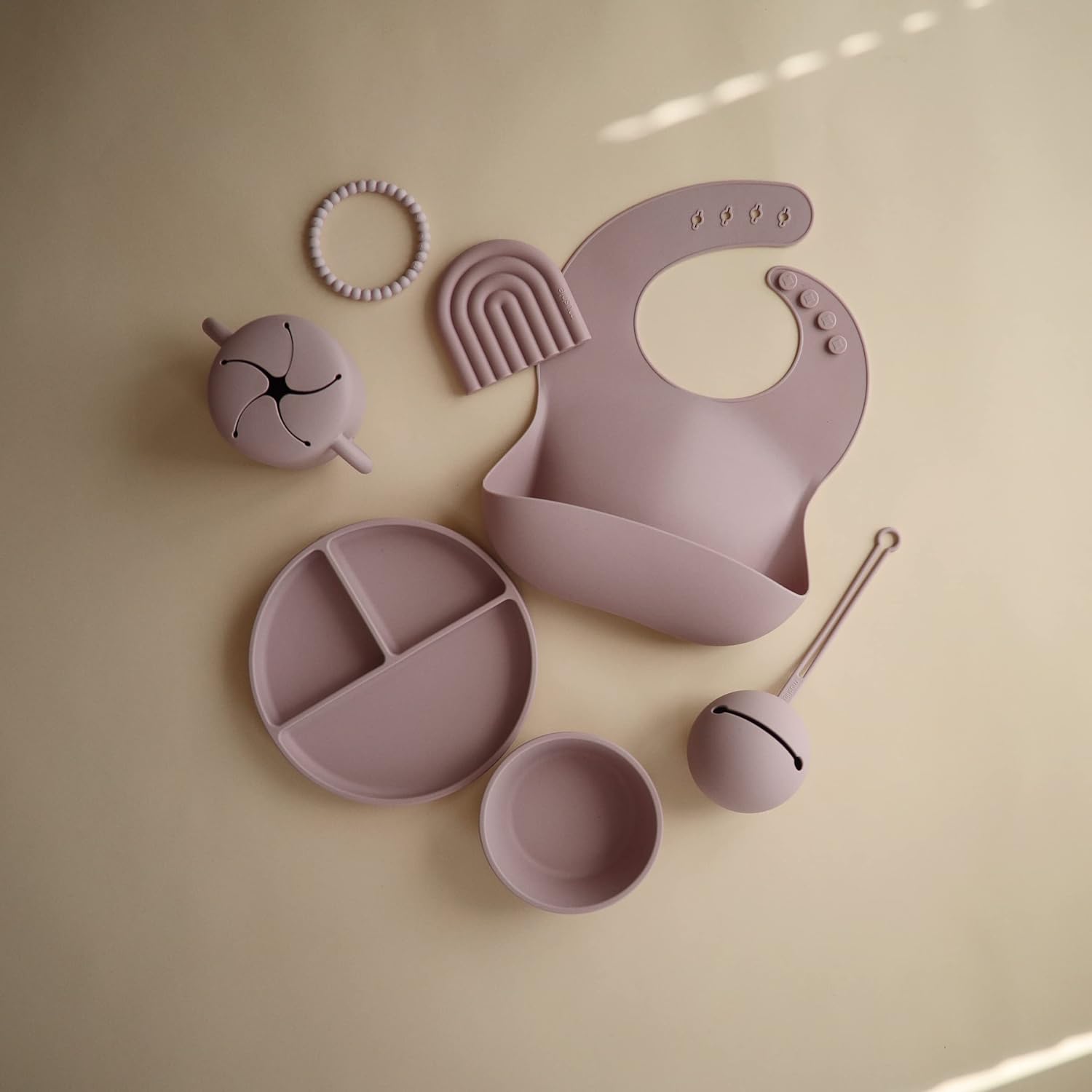 mushie Silicone Baby Bib | Adjustable Fit Waterproof Bibs (Pale Mauve)