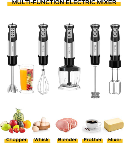 Handor 6-in-1 Hand Immersion Blender, 1000W 12 Speed Handheld Blender with 600ml Beaker, 500ml