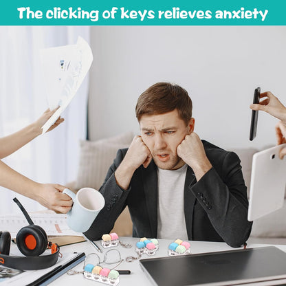 4 Pcs Keyboard Fidget Keychain Decompression Toys Keyboard Fidget Clicker Finger Keyboard Toys,Fidget Keychain with LED Light Stress Relief Keyboard,Keyboard Clicker for Gifts to Pass The Boring Time