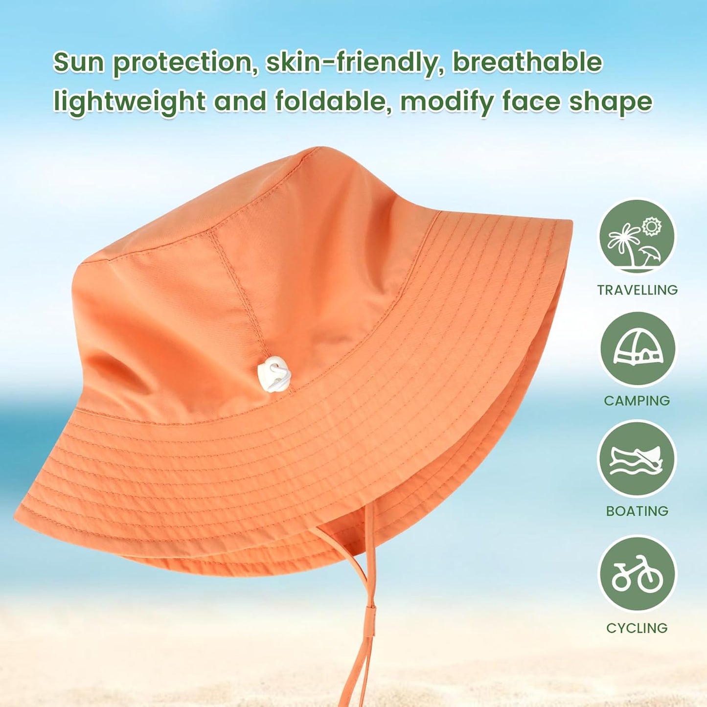 Baby Sun Hat 0-6 Years Toddler Boys Girls Adjustable Bucket Hats Kids Bucket Hats UPF 50+ Wide Brim Beach Swim Pool